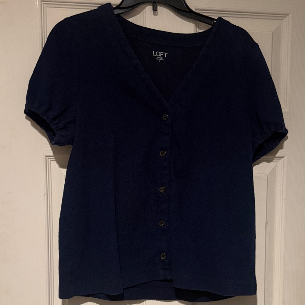 LOFT Navy Button-Down Blouse
